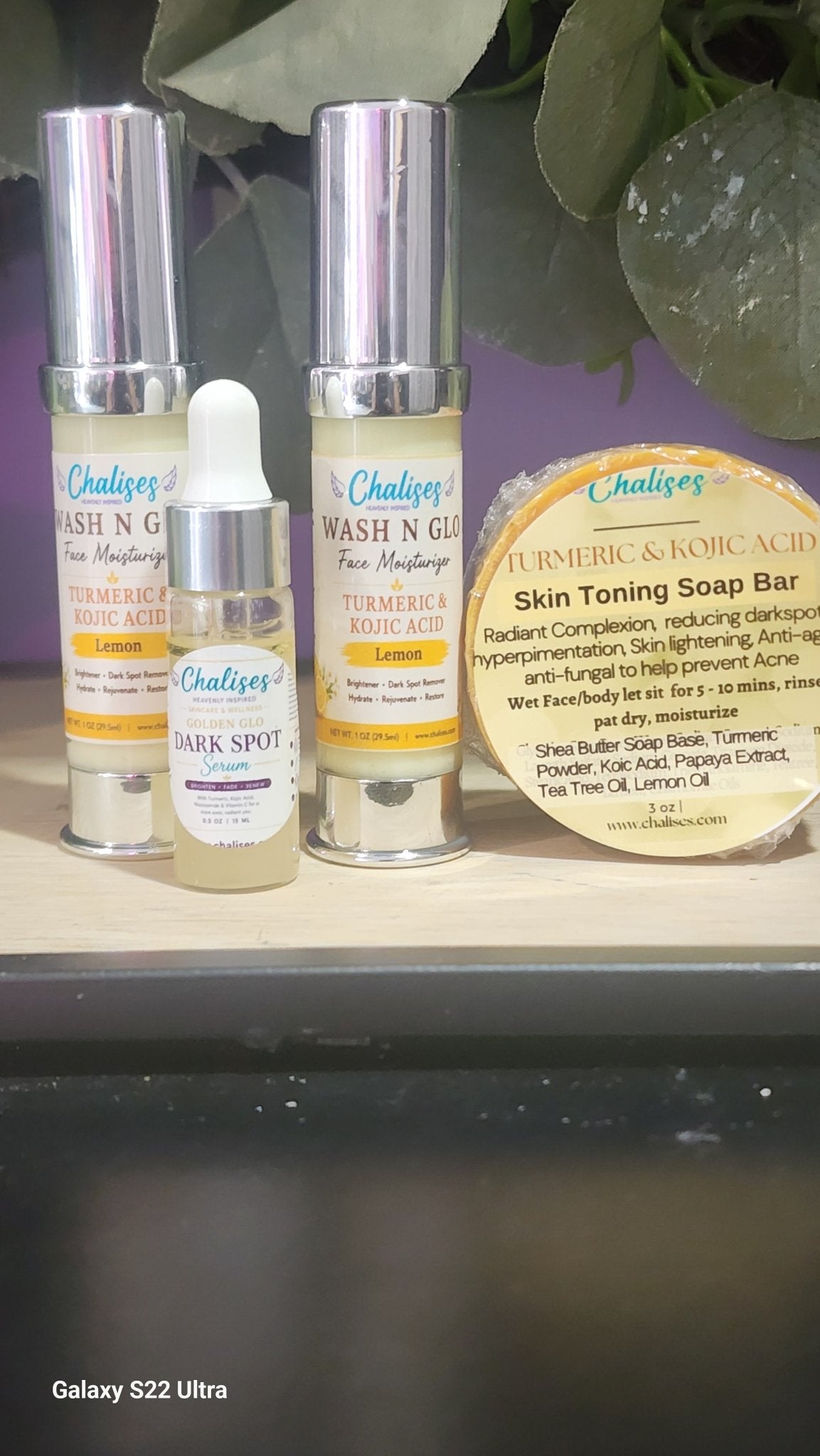 Golden Glo Mini Bag Sets|Turmeric Kojic Wash/Moisturizer|Soap |Serum - Chalises Heavenly Inspired