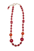 Billie’s original description: Vintage Red Glass
Style: Vintage • Artisan • Statement
Colors: Ruby Red • Deep Crimson • Amber Orange • Peach Red
Beads: Mixed-shape faceted glass beads
Closure: Decorative silver-tone toggle-style clasp with beaded accents
Collection: Billielephante
Piece: One-of-a-kind